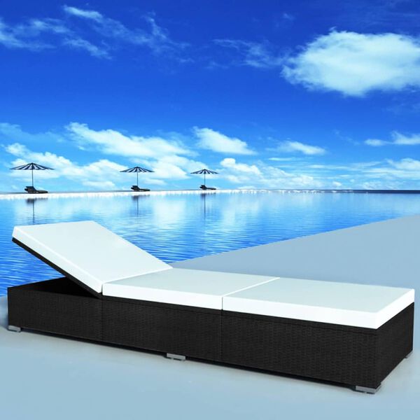 vidaXL Шезлонг с шалте, черен полиратан