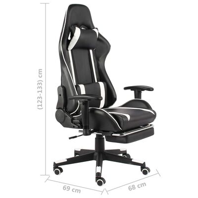 vidaXL Въртящ геймърски стол с подложка за крака, бял, PVC