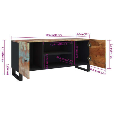 vidaXL ТВ шкаф, 105x33x46 см, регенерирано дърво масив