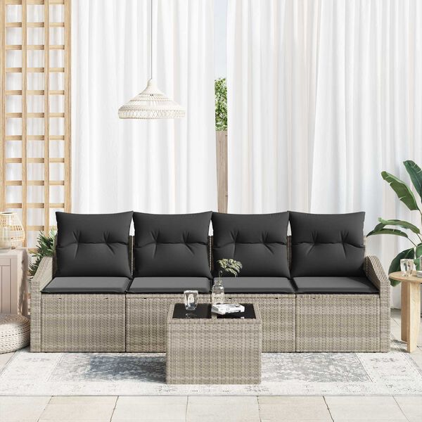 vidaXL Комплект дивани с възглавница 5 pcs Светлосиво полиратан