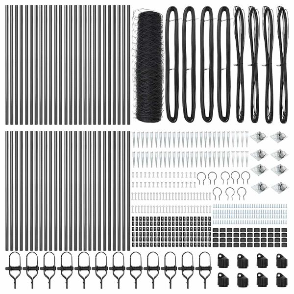 vidaXL Стълб за ограда. Сив 100 x 0,5 м (36 мм мрежа) Стомана и PVC
