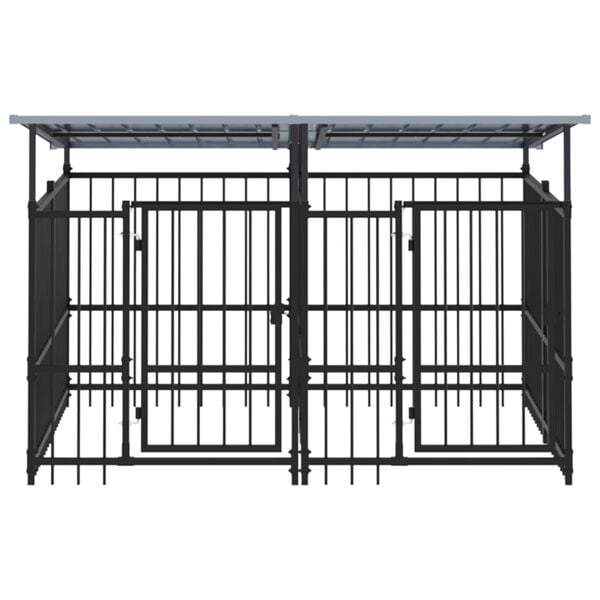 vidaXL Дворна клетка за кучета с покрив, стомана, 3,75 м&sup2;