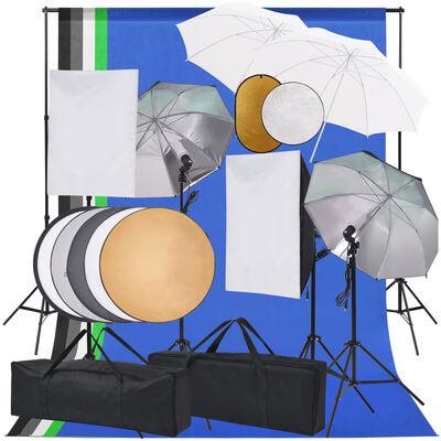 vidaXL Фотографски комплект със софтбокс, чадъри, фон и рефлектор