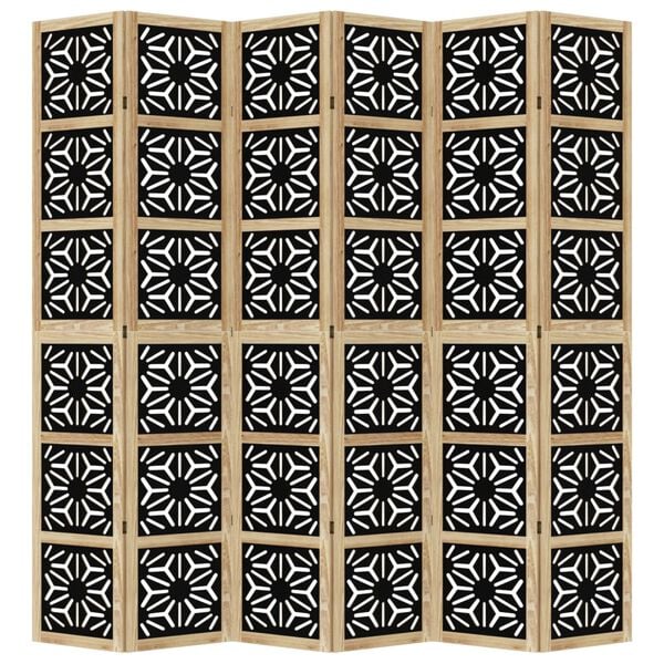 vidaXL Разделител за стая 6 панела кафяво-черно дърво пауловния масив