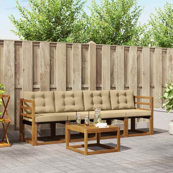 vidaXL Комплект дивани за открито 5 pcs Натурален и Бежов
