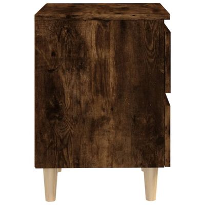 vidaXL Нощно шкафче с крака от дърво масив, опушен дъб, 40x35x50 см