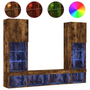 vidaXL ТВ стенни модули с LED, 5 части, опушен дъб, инженерно дърво