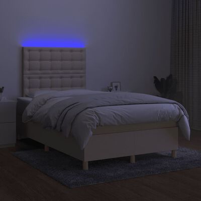 vidaXL Боксспринг легло с матрак и LED, кремаво, 120x190 см, плат