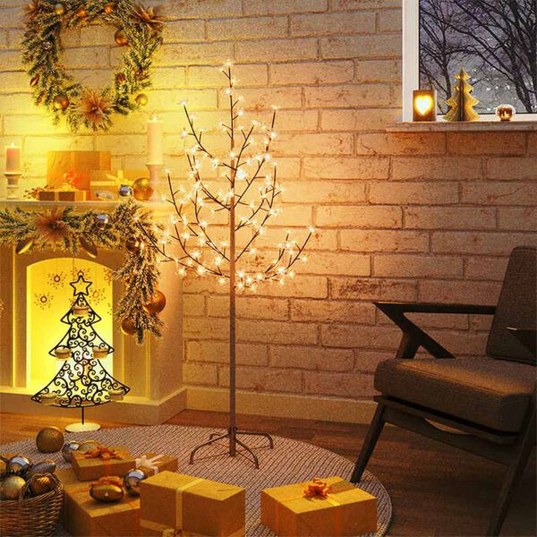 vidaXL Черешов цвят LED дърво топло бяло 84 LED 120 см