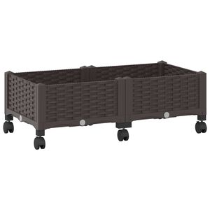 vidaXL Градинска саксия с колела Кафяво 80 x 40 x 29 см ПП