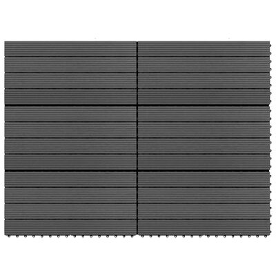 vidaXL Декинг плочки, 6 бр, WPC, 60x30 см, 1,08 м², черни