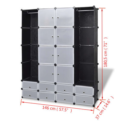 vidaXL Модулен шкаф с 18 отделения, черно и бяло, 37x146x180,5 см