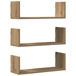 vidaXL Стенни рафтове, 3 бр, дъб артизан, 58x18x18 см, инженерно дърво