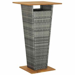 vidaXL Бар маса, сива, 60x60x110 см, полиратан и акациево дърво масив