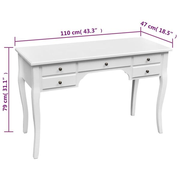 vidaXL Дървено френско бюро с извити крака и 5 чекмеджета