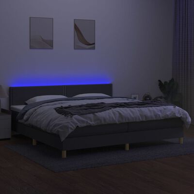 vidaXL Боксспринг легло с матрак и LED, тъмносива, 200x200 см, плат