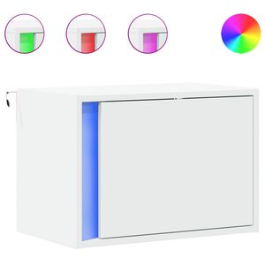 vidaXL Нощно шкафче за стена с LED осветление, бяло