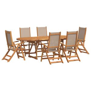 vidaXL Градински трапезен комплект, 7 части, акация масив и textilene