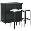 vidaXL Бар комплект, 3 части, полиратан, черен
