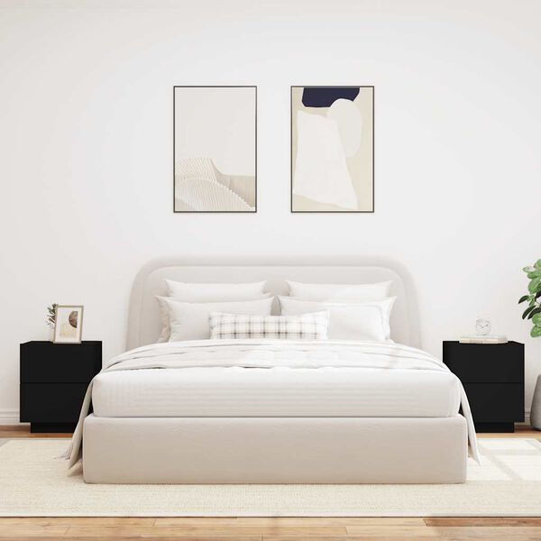 vidaXL Нощни шкафчета с LED, 2 бр, черно, инженерна дървесина