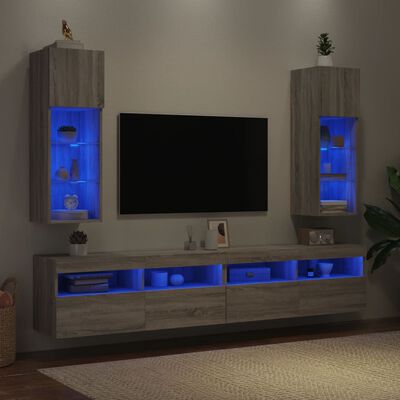 vidaXL ТВ шкафове с LED осветление, 2 бр, сив сонома, 30,5x30x90 см