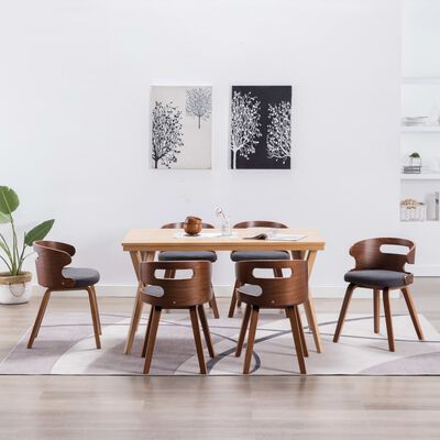 vidaXL Трапезни столове, 6 бр, тъмносиви, извито дърво и текстил