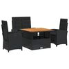 vidaXL Градински трапезен комплект възглавници 4 части черен полиратан