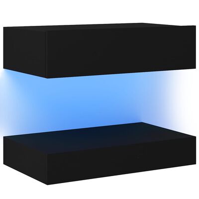 vidaXL ТВ шкаф с LED осветление, черен, 60x35 см