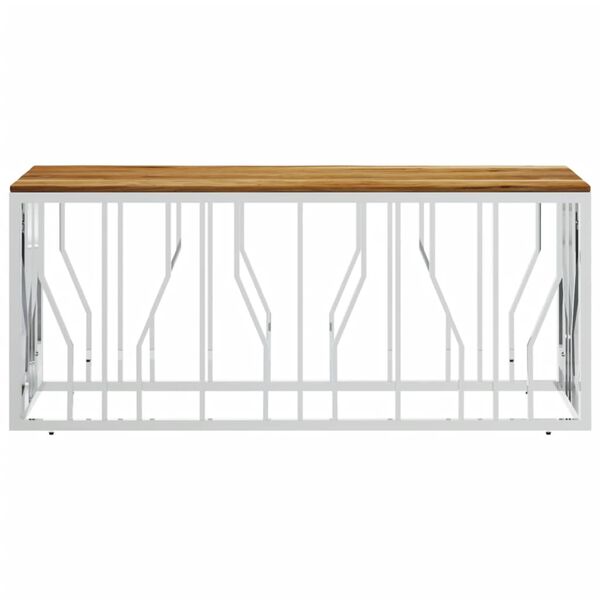 vidaXL Кафе маса, сребриста, неръждаема стомана и акациево дърво масив