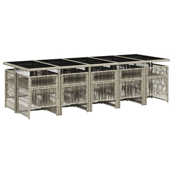 vidaXL Градински комплект с възглавници 11 части, светлосив полиратан