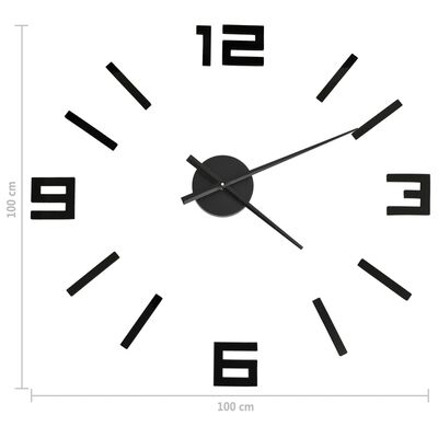 vidaXL 3D стенен часовник, модерен дизайн, черен, 100 см, XXL