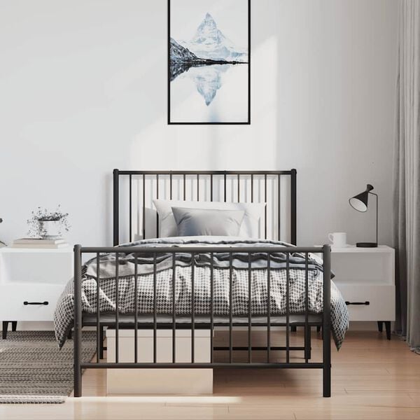 vidaXL Метална рамка за легло с горна и долна табла, черна, 100x190 см