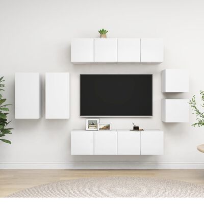 vidaXL Комплект ТВ шкафове от 8 части, бял, ПДЧ