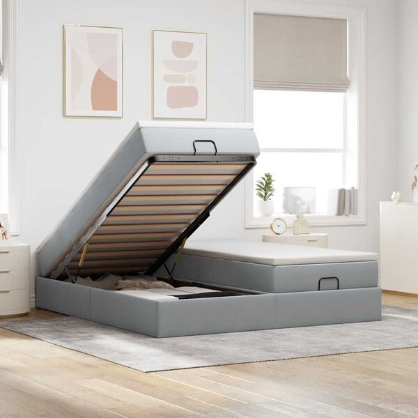 vidaXL Османска легло с матраци, светлосиво, 160x200 см, плат