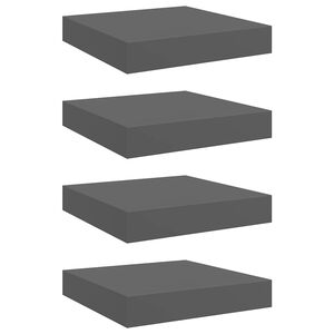 vidaXL Окачени стенни рафтове, 4 бр, сив гланц, 23x23,5x3,8 см, МДФ