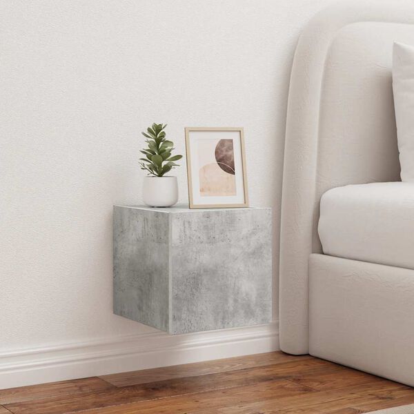 vidaXL Стенен ТВ шкаф с LED осветление, бетонно сив, 30,5x35x30 см