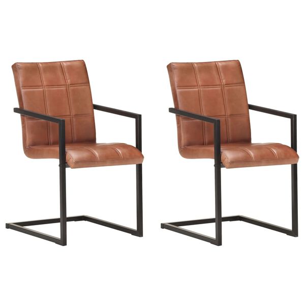 vidaXL Конзолни трапезни столове, 2 бр, кафяви, естествена кожа