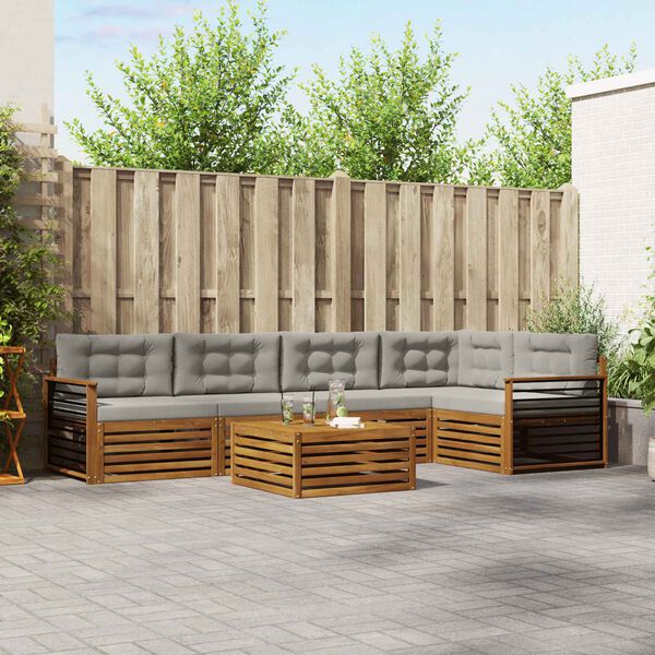 vidaXL Комплект дивани за открито 6 pcs Естествено и светло сиво