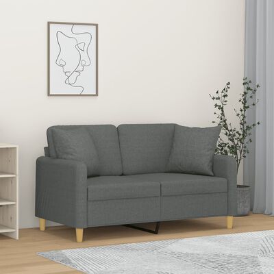 vidaXL 2-местен диван с декоративни възглавници тъмносив 120 см плат