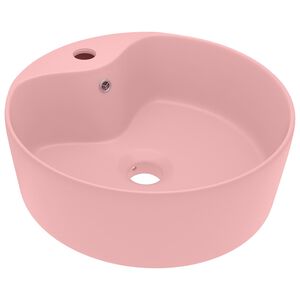 vidaXL Луксозна мивка с преливник розов мат 36x13 см керамика