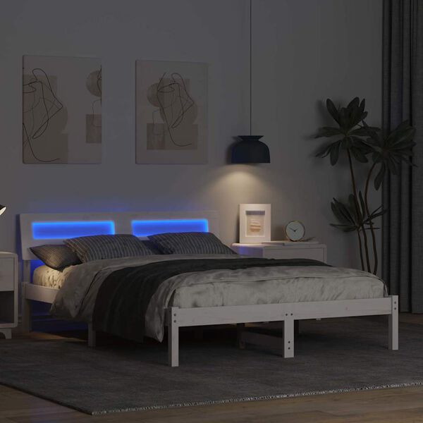 vidaXL Рамка за легло с таблото Бяло 135 x 190 cm Солидно борово дърво