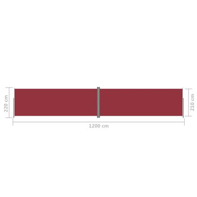 vidaXL Прибираща се странична тента, червена, 220x1200 см