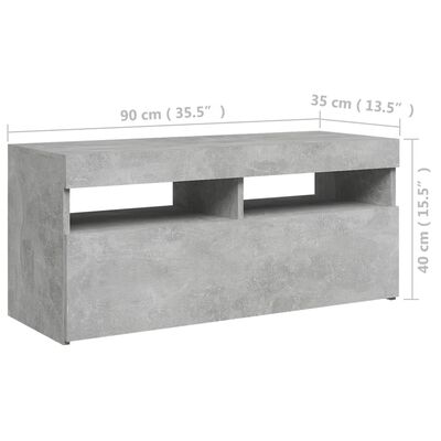 vidaXL ТВ шкаф с LED осветление, бетонно сив, 90x35x40 см