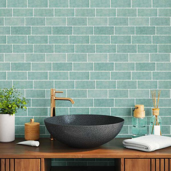 vidaXL Плочка метро 10 pcs Сивозелен 29.4 x 21.4 см Полиуретан и PET