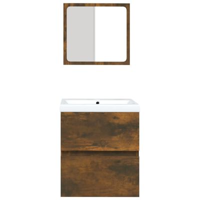 vidaXL Шкаф за баня с мивка и огледало, опушен дъб
