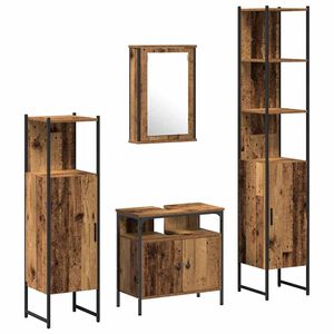 vidaXL Комплект мебели за баня 4 бр. Старо дърво 33 x 33 x 185,5 см