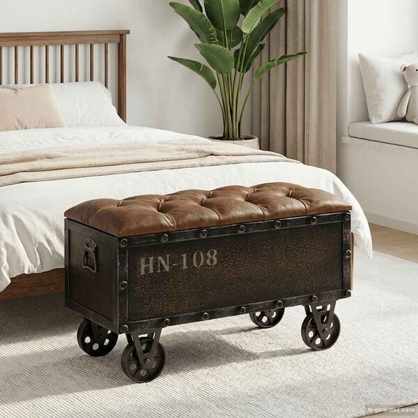 vidaXL Пейка за съхранение дърво масив и изкуствена кожа 80,5x41x50 см