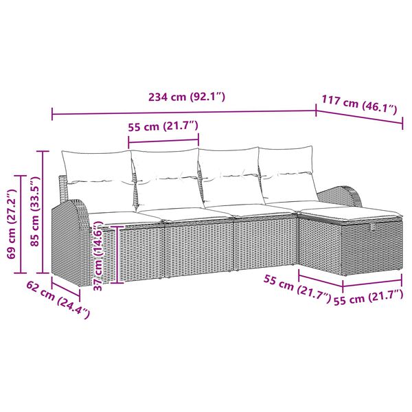 vidaXL Комплект дивани с възглавница Светлосиво полиратан