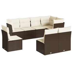 vidaXL Градински комплект с възглавници, 8 части, кафяв, полиратан