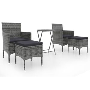 vidaXL Бистро комплект от 5 части, полиратан и закалено стъкло, сив